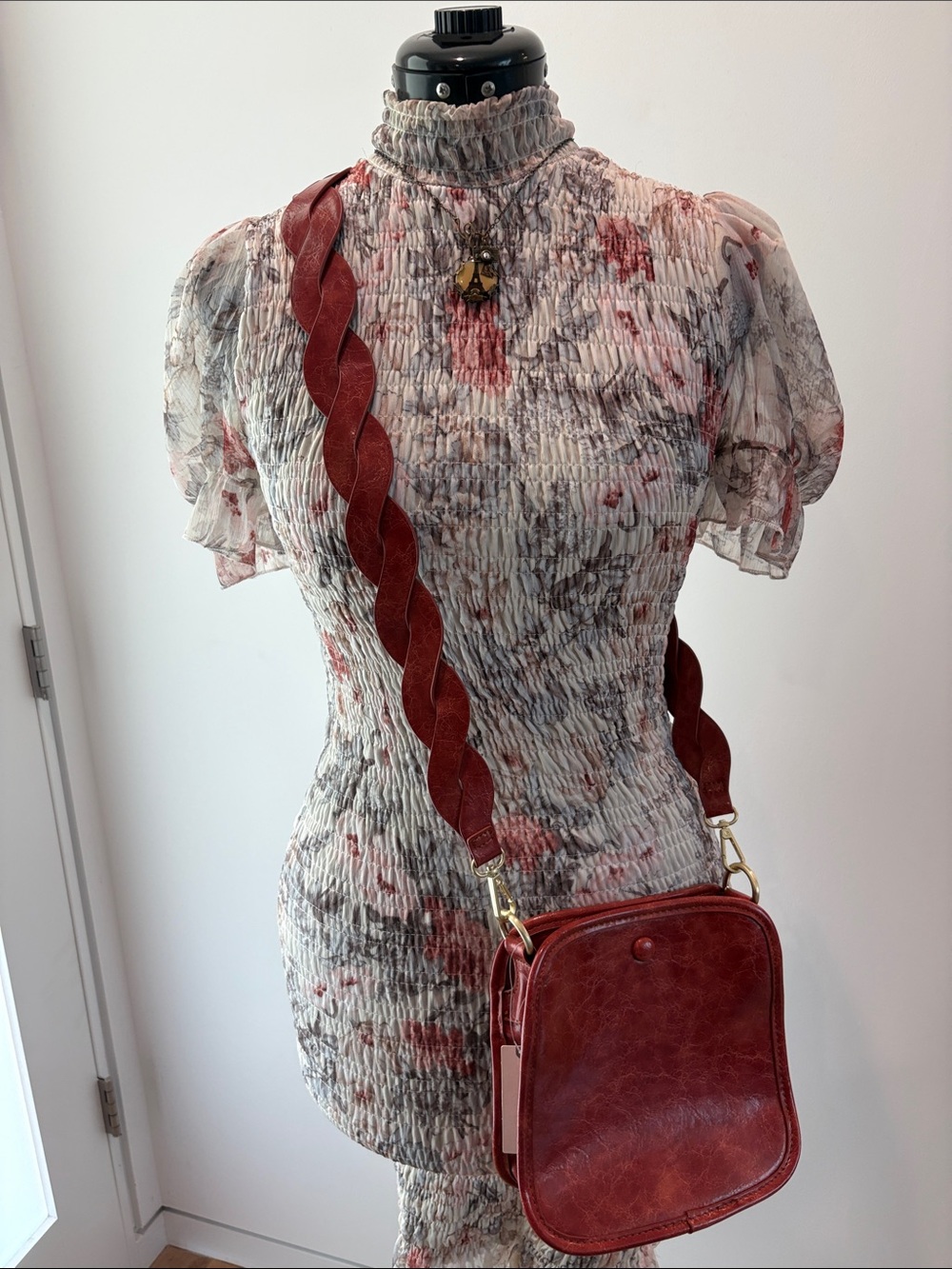 Anthropologie Distressed Red Leather Crossbody with 3 Interchangeable Straps